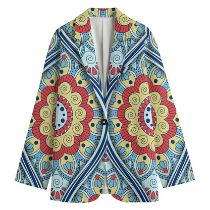 Pastel Ornament Mandala Print Women's Cotton Blazer
