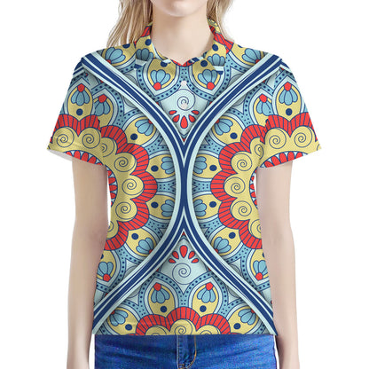 Pastel Ornament Mandala Print Women's Polo Shirt