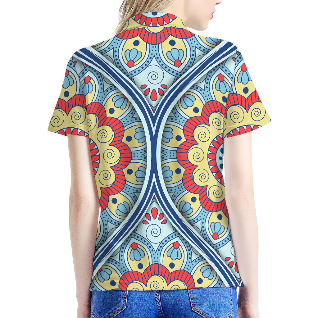 Pastel Ornament Mandala Print Women's Polo Shirt