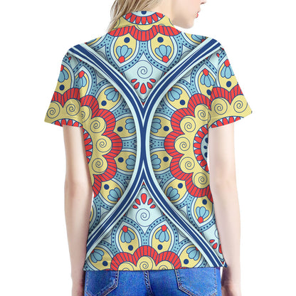 Pastel Ornament Mandala Print Women's Polo Shirt