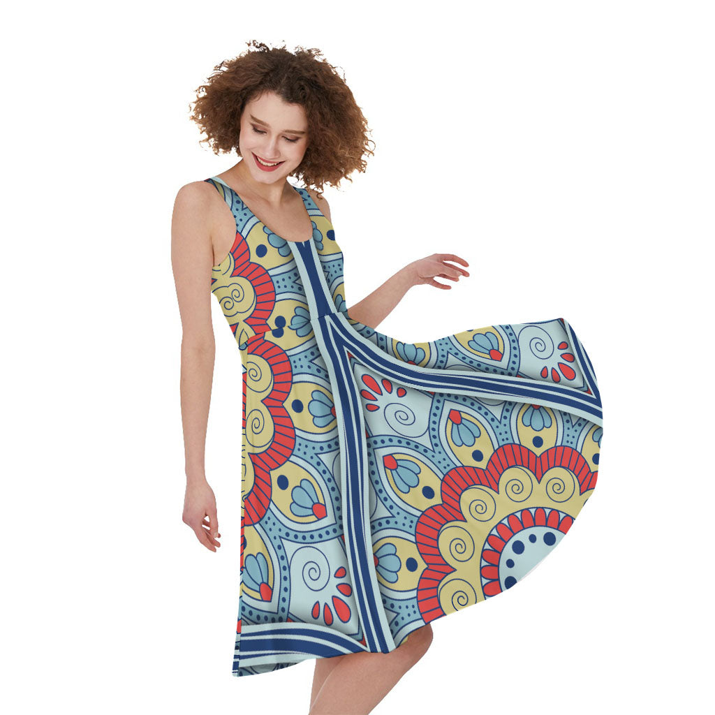 Pastel Ornament Mandala Print Women's Sleeveless Dress