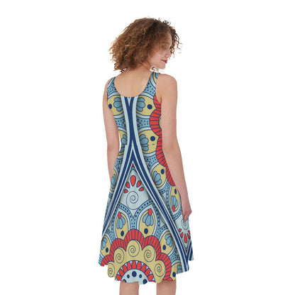 Pastel Ornament Mandala Print Women's Sleeveless Dress