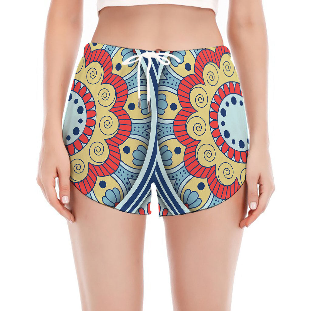 Pastel Ornament Mandala Print Women's Split Running Shorts