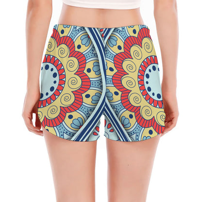 Pastel Ornament Mandala Print Women's Split Running Shorts