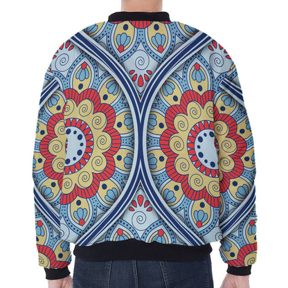 Pastel Ornament Mandala Print Zip Sleeve Bomber Jacket
