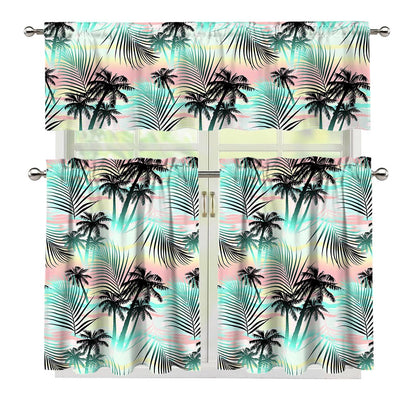Pastel Palm Tree Pattern Print 3 Piece Kitchen Curtains
