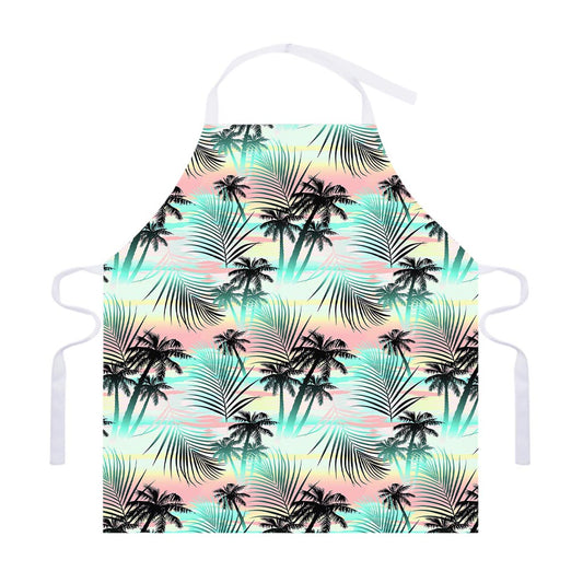 Pastel Palm Tree Pattern Print Adjustable Apron