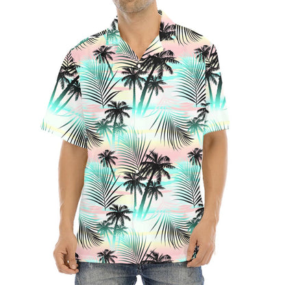 Pastel Palm Tree Pattern Print Aloha Shirt