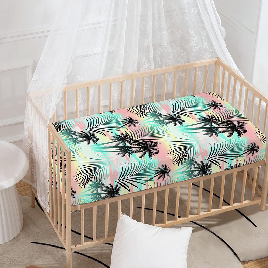 Pastel Palm Tree Pattern Print Baby Crib Sheet