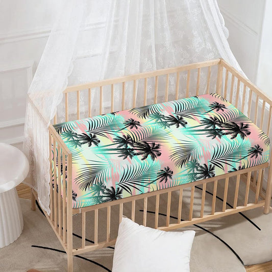 Pastel Palm Tree Pattern Print Baby Crib Sheet