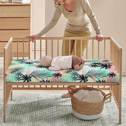 Pastel Palm Tree Pattern Print Baby Crib Sheet
