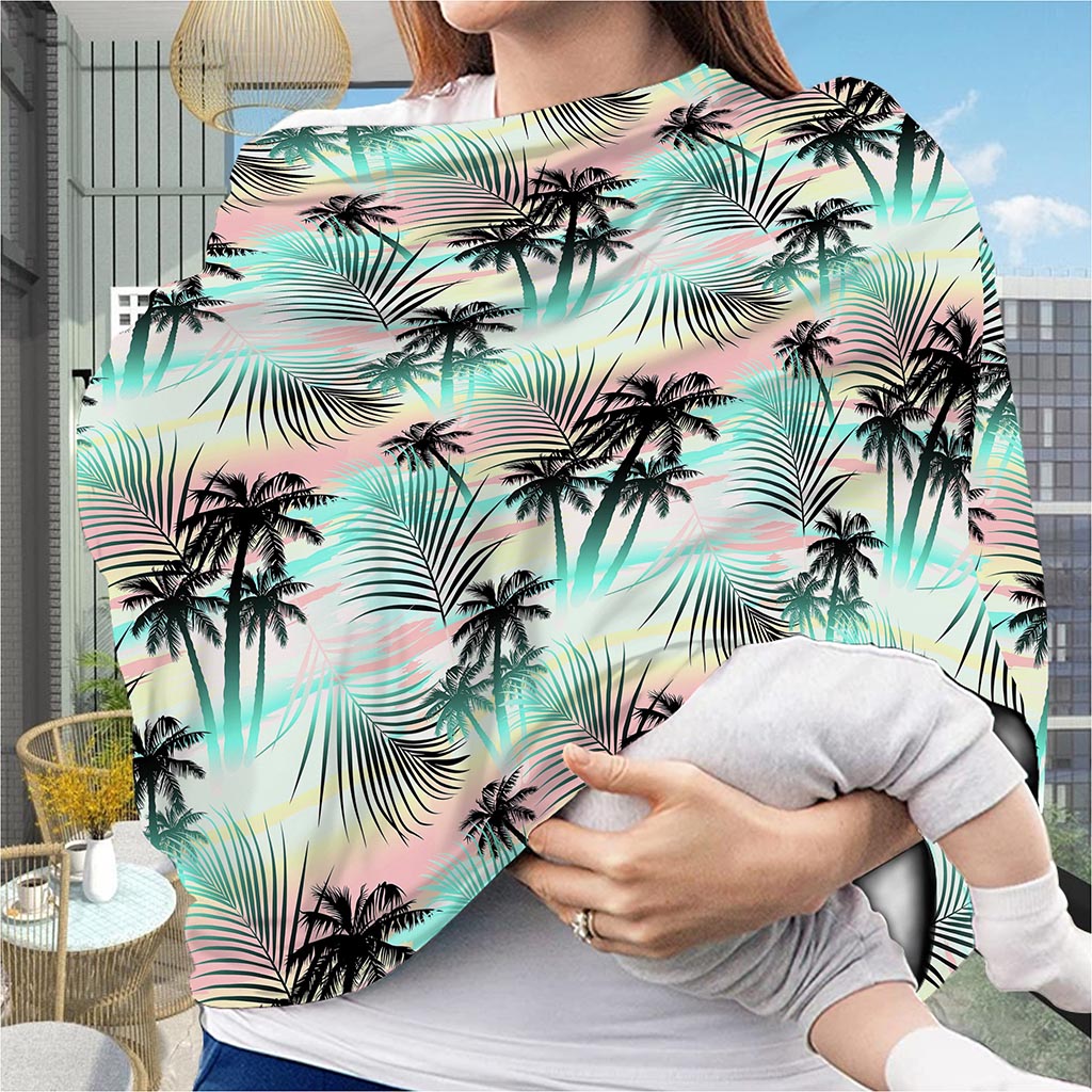 Pastel Palm Tree Pattern Print Baby Seat Cover