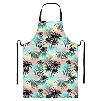 Pastel Palm Tree Pattern Print Bib Apron With Pocket