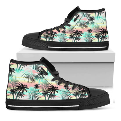 Pastel Palm Tree Pattern Print Black High Top Sneakers