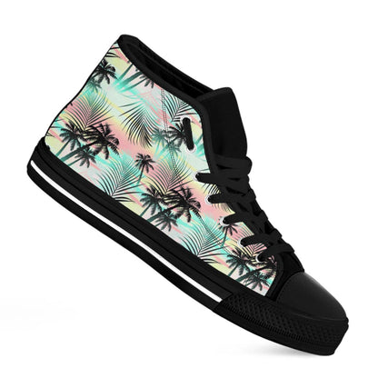 Pastel Palm Tree Pattern Print Black High Top Sneakers