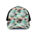 Pastel Palm Tree Pattern Print Black Mesh Trucker Hat