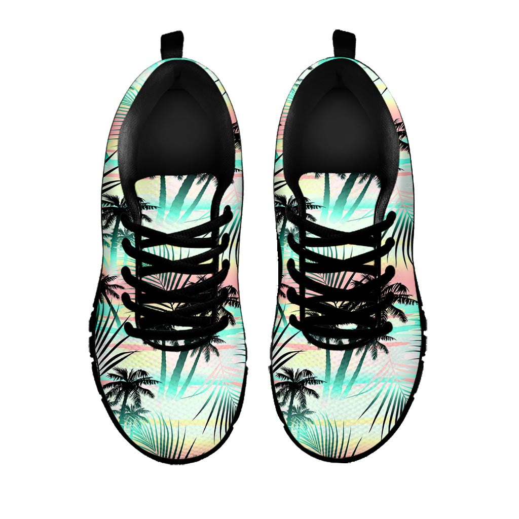 Pastel Palm Tree Pattern Print Black Running Shoes