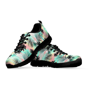 Pastel Palm Tree Pattern Print Black Running Shoes