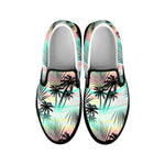 Pastel Palm Tree Pattern Print Black Slip On Sneakers