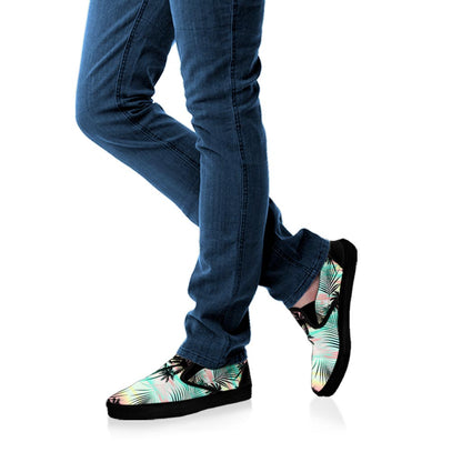 Pastel Palm Tree Pattern Print Black Slip On Sneakers