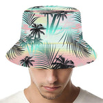 Pastel Palm Tree Pattern Print Bucket Hat