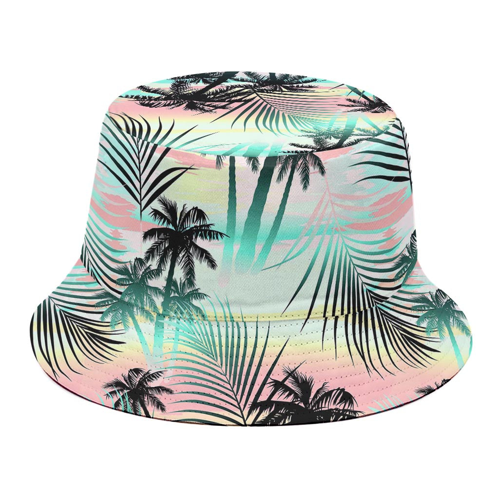 Pastel Palm Tree Pattern Print Bucket Hat