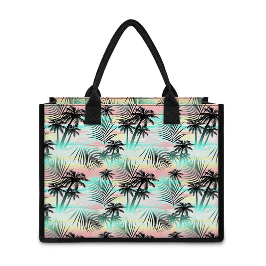 Pastel Palm Tree Pattern Print Canvas Tote Bag