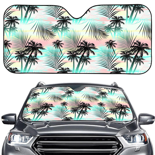 Pastel Palm Tree Pattern Print Car Windshield Sun Shade