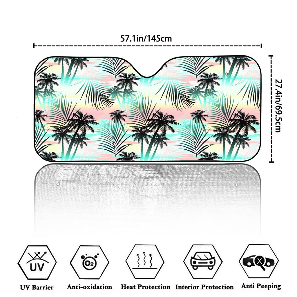 Pastel Palm Tree Pattern Print Car Windshield Sun Shade