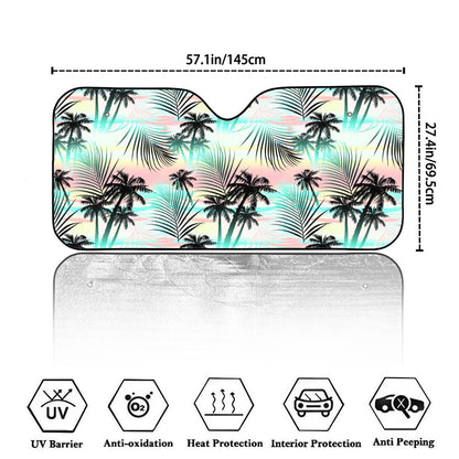 Pastel Palm Tree Pattern Print Car Windshield Sun Shade