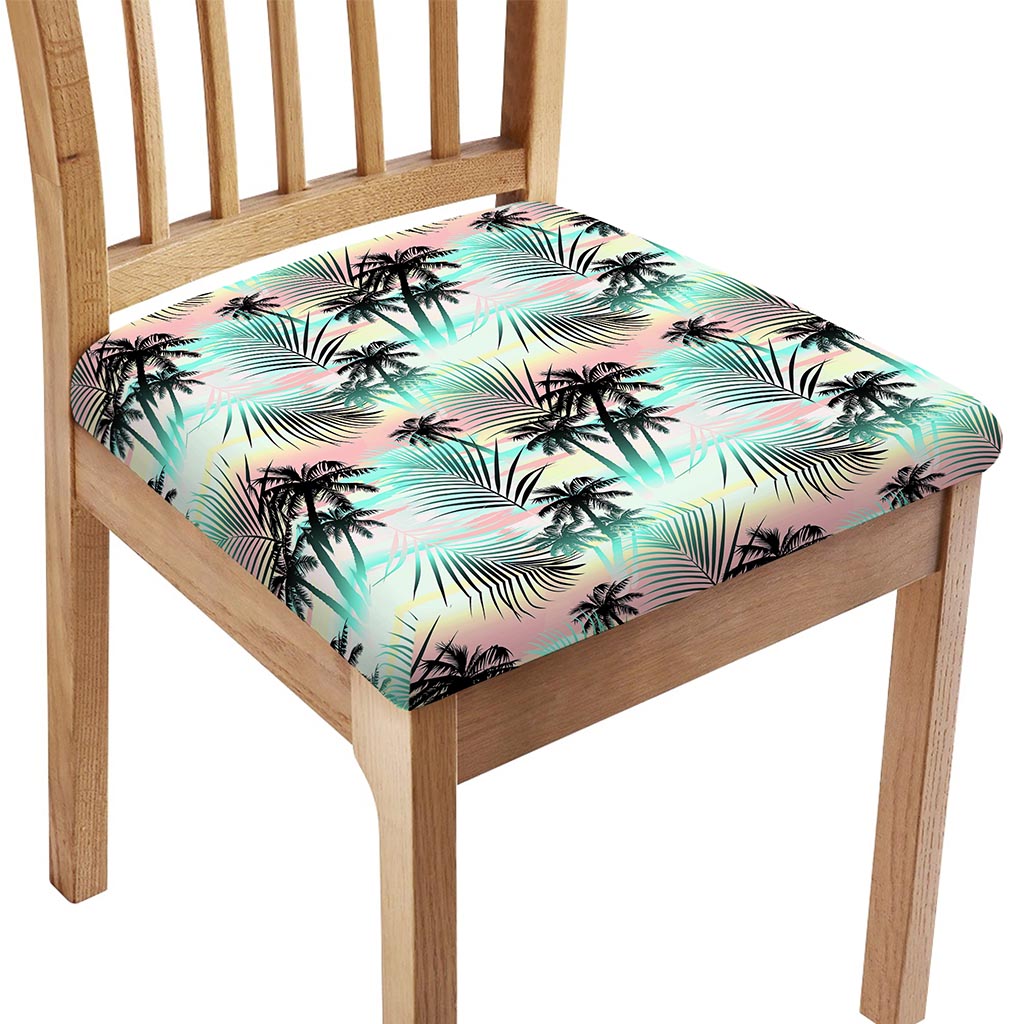 Pastel Palm Tree Pattern Print Chair Cushion Cover