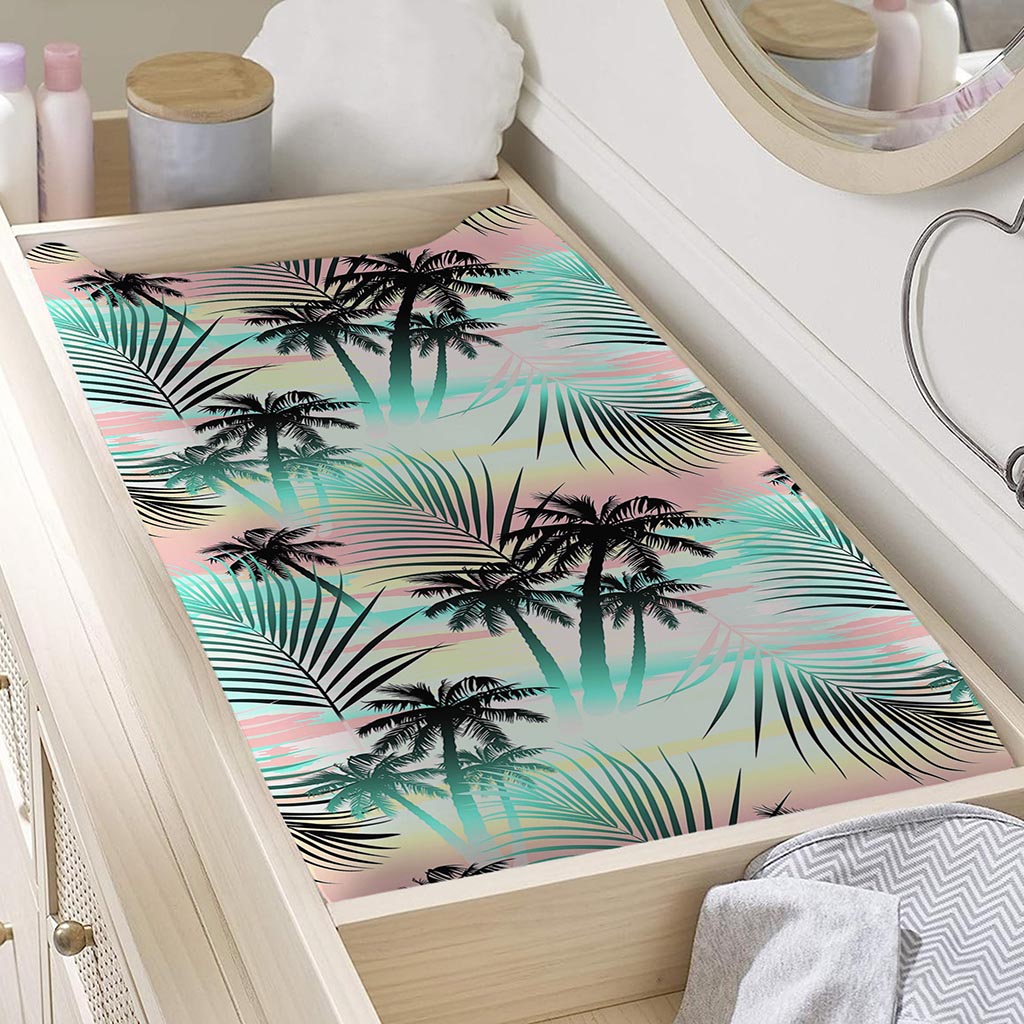 Pastel Palm Tree Pattern Print Changing Pad Cover
