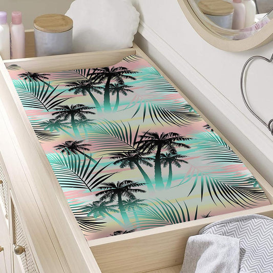 Pastel Palm Tree Pattern Print Changing Pad Cover