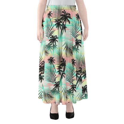Pastel Palm Tree Pattern Print Chiffon Maxi Skirt