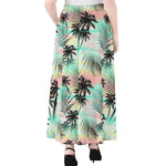 Pastel Palm Tree Pattern Print Chiffon Maxi Skirt