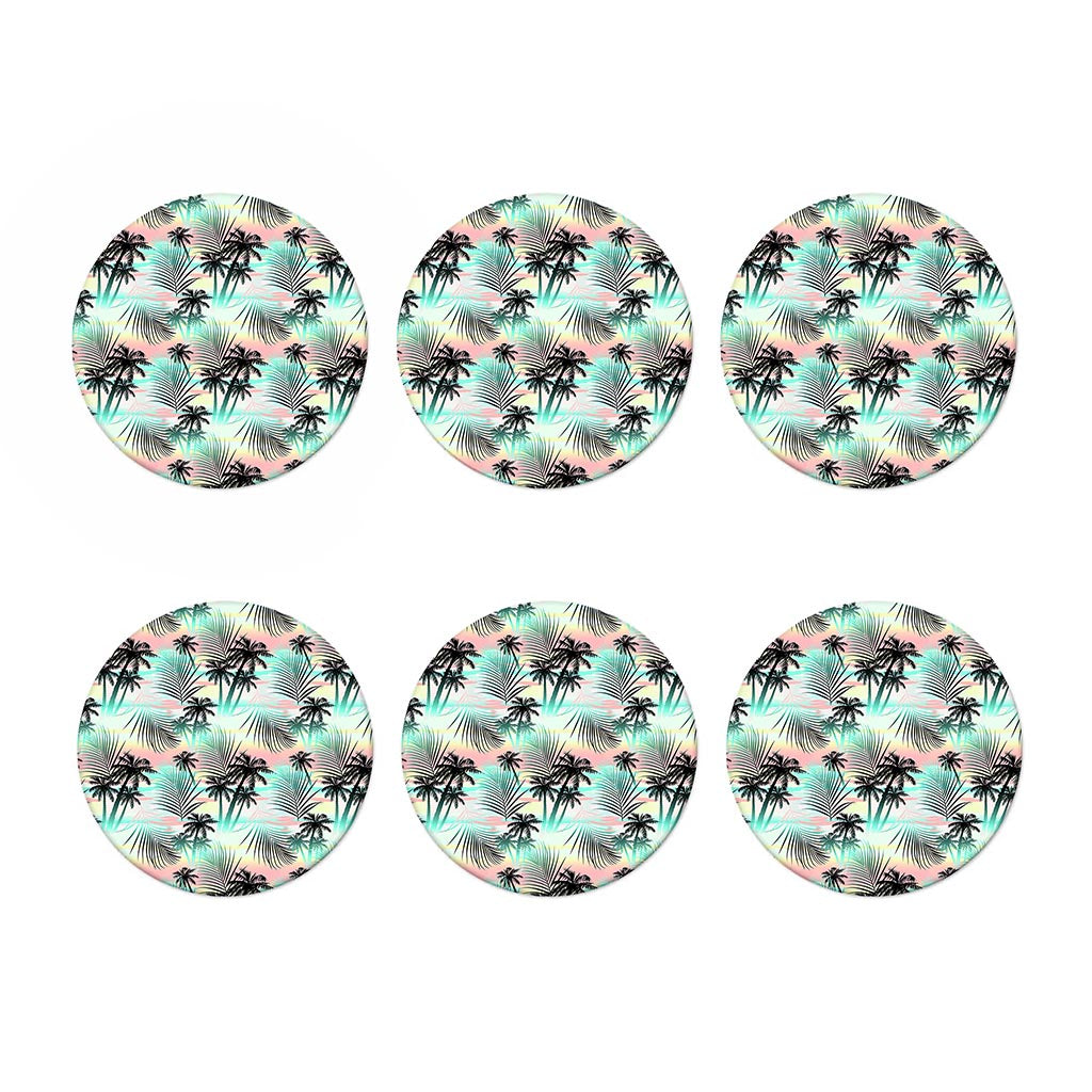 Pastel Palm Tree Pattern Print Coaster Set