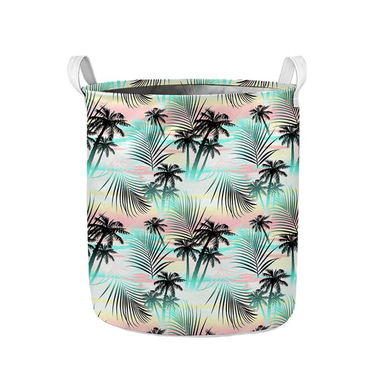 Pastel Palm Tree Pattern Print Collapsible Laundry Basket