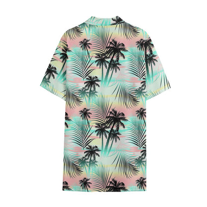 Pastel Palm Tree Pattern Print Cotton Hawaiian Shirt