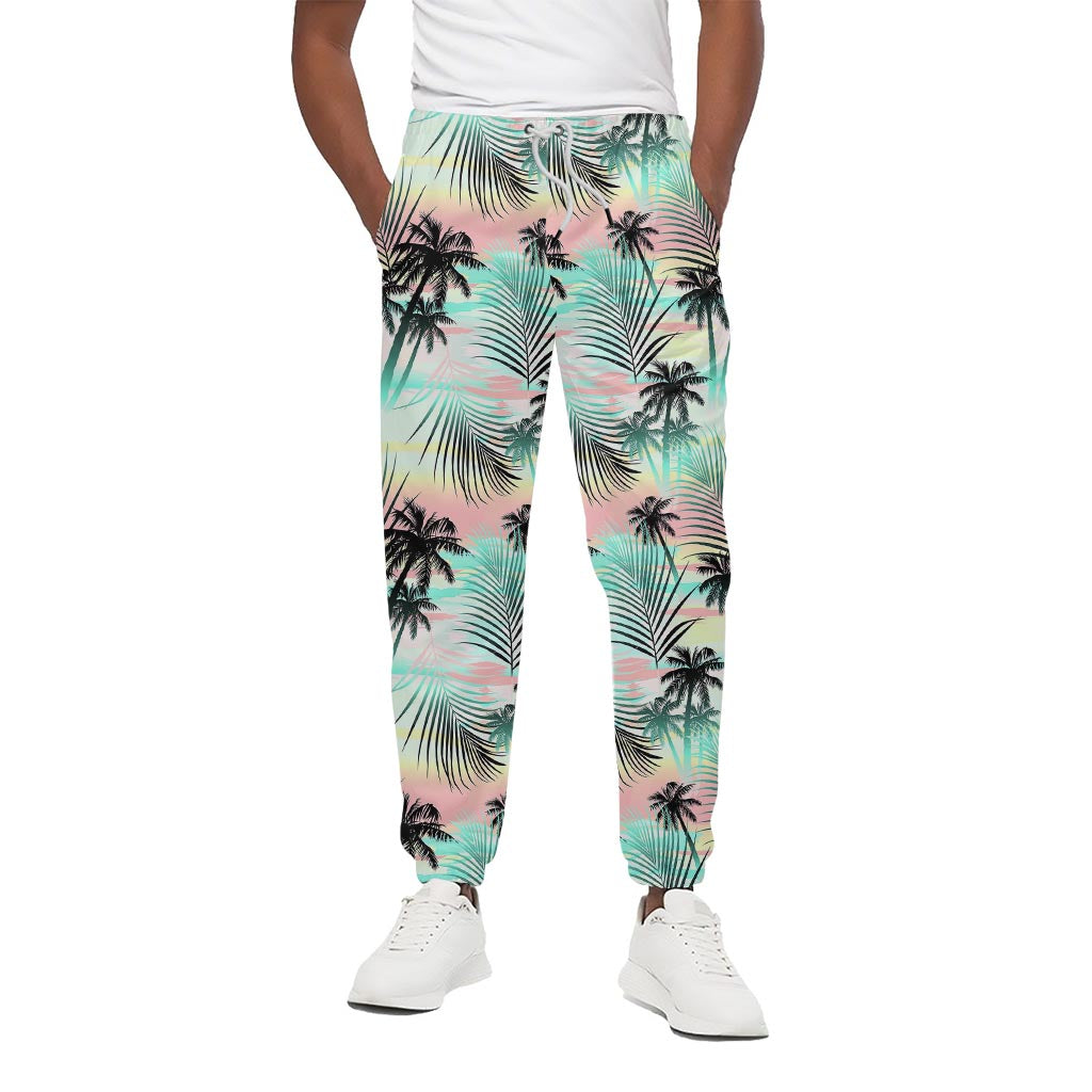 Pastel Palm Tree Pattern Print Cotton Pants