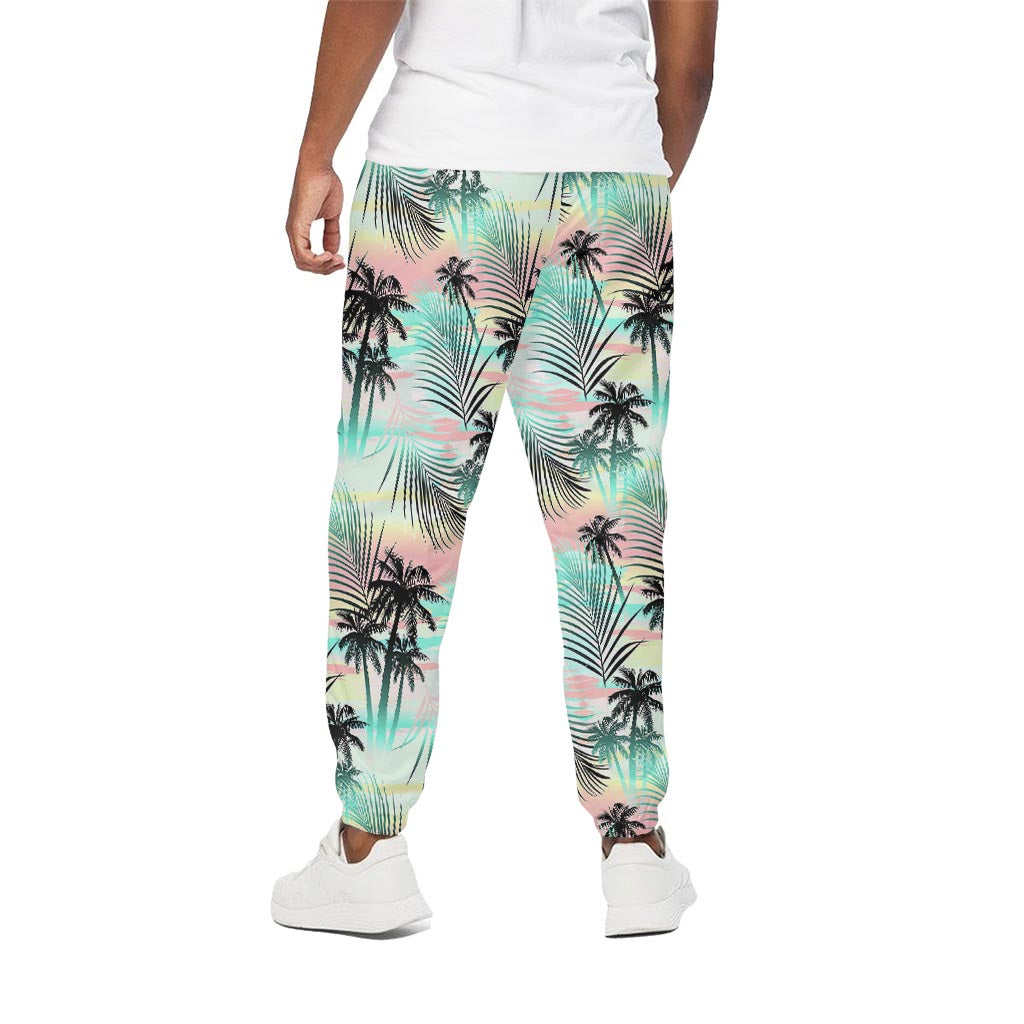Pastel Palm Tree Pattern Print Cotton Pants