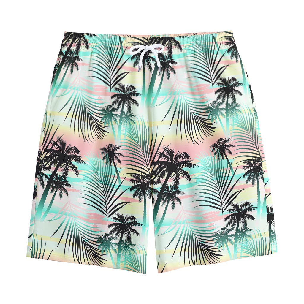 Pastel Palm Tree Pattern Print Cotton Shorts