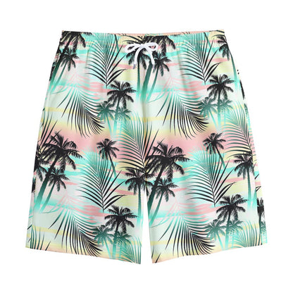 Pastel Palm Tree Pattern Print Cotton Shorts