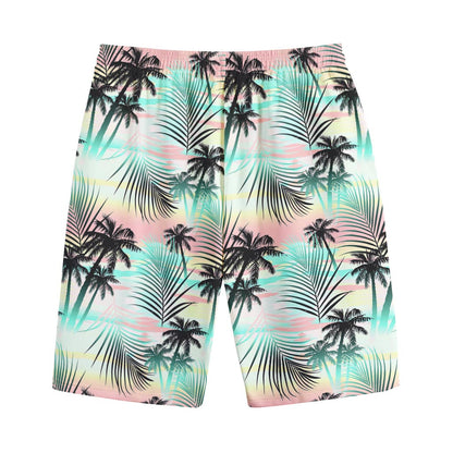 Pastel Palm Tree Pattern Print Cotton Shorts