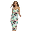 Pastel Palm Tree Pattern Print Cross Back Cami Dress