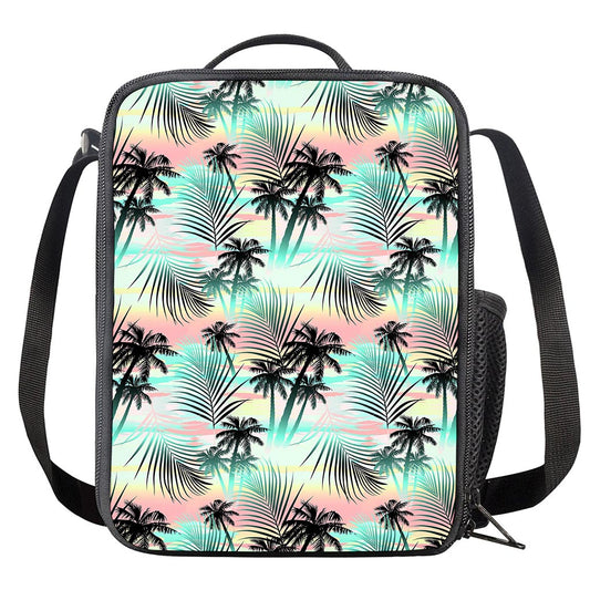 Pastel Palm Tree Pattern Print Crossbody Lunch Bag