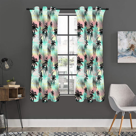 Pastel Palm Tree Pattern Print Curtain