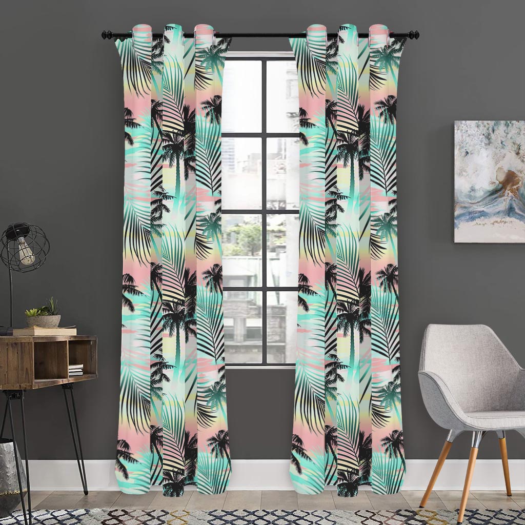 Pastel Palm Tree Pattern Print Curtain