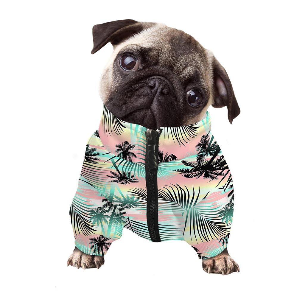 Pastel Palm Tree Pattern Print Dog Zip Up Jacket