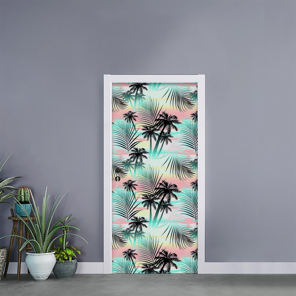 Pastel Palm Tree Pattern Print Door Sticker
