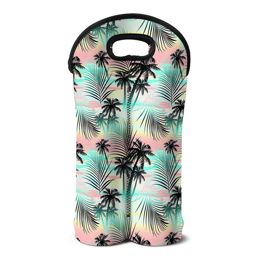 Pastel Palm Tree Pattern Print Double Neoprene Wine Tote